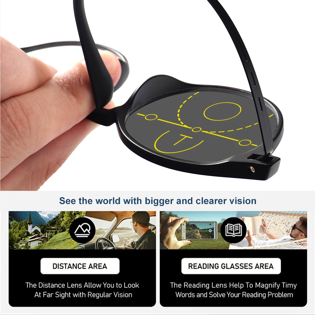 Progressive Multifocal Reading Glasses, Photochromic, Clear Vision, Round Frame, Lightweight to Wear, Stylish Appearance Suitable for Both Men and Women