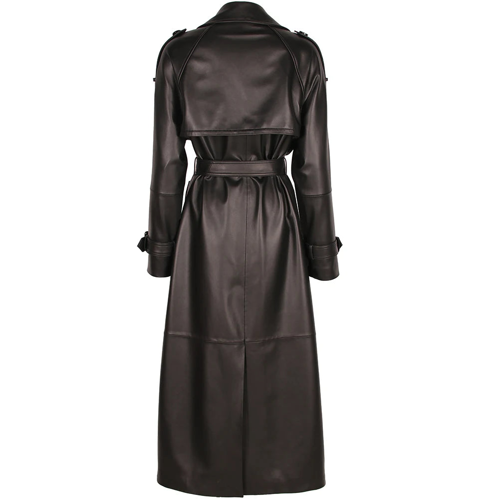 YOLOAgain Double Breasted Suede Jacket Coat Women Real Leather Trench Coat