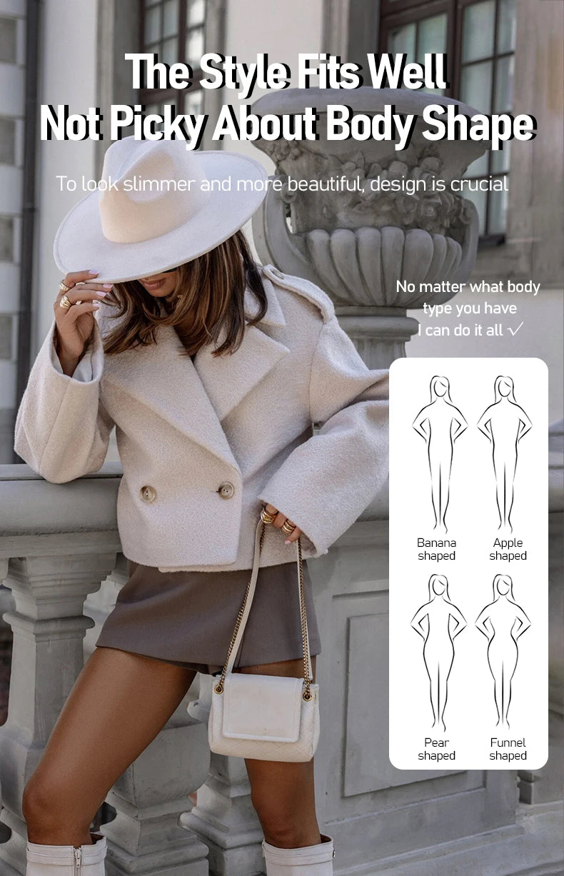 Winter Fashion British Style Pure Suit Collar Solid Color Woolen Fabric Small Coat  Casual Elegant Jacket Women'S Clothing