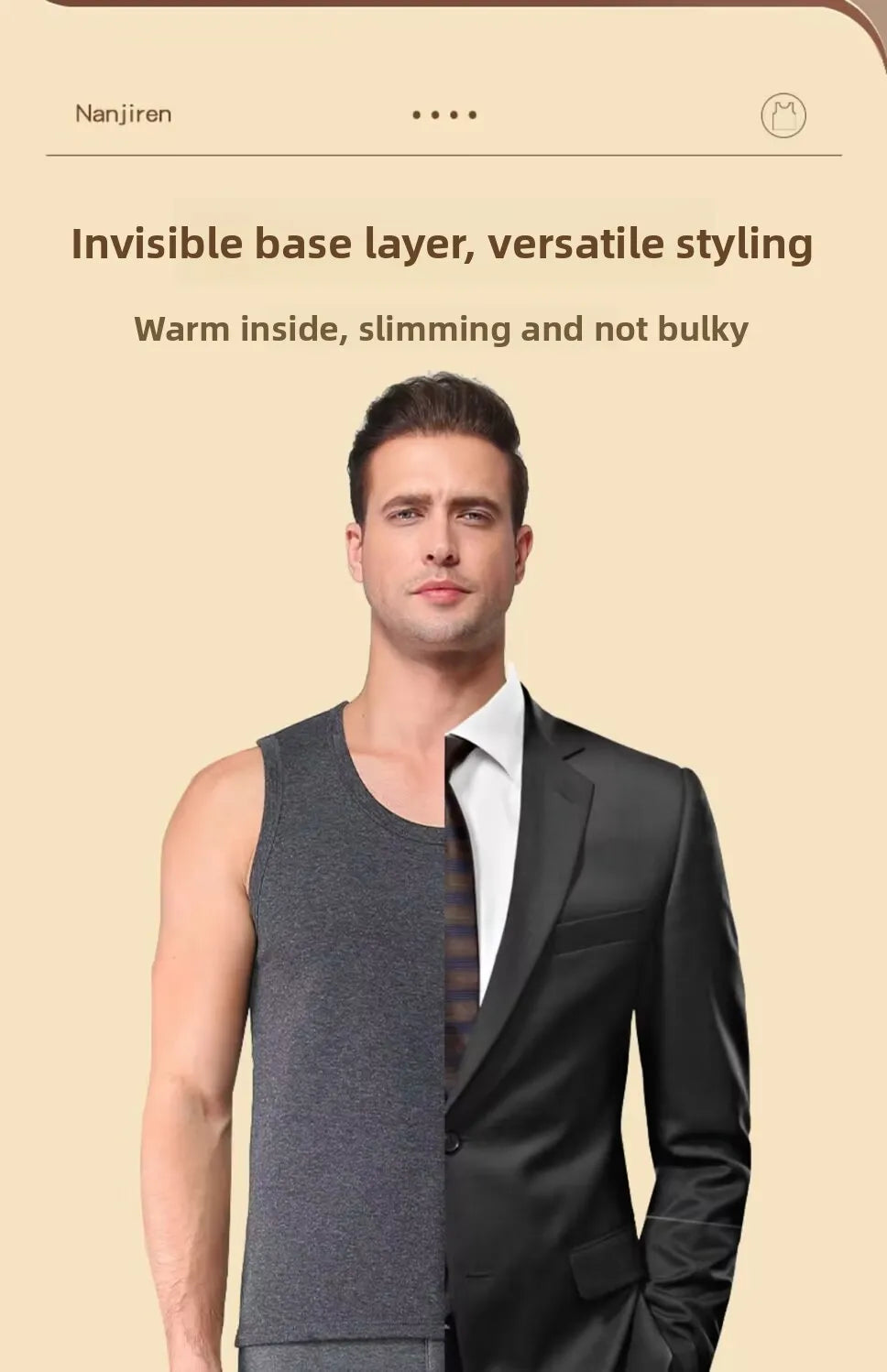 Men's Thermal Fce Lined Thiened Vest Warmth Inner Wear Slim Fit Anti-Cold Home Clothes Single Layer Knitted Fabric round...