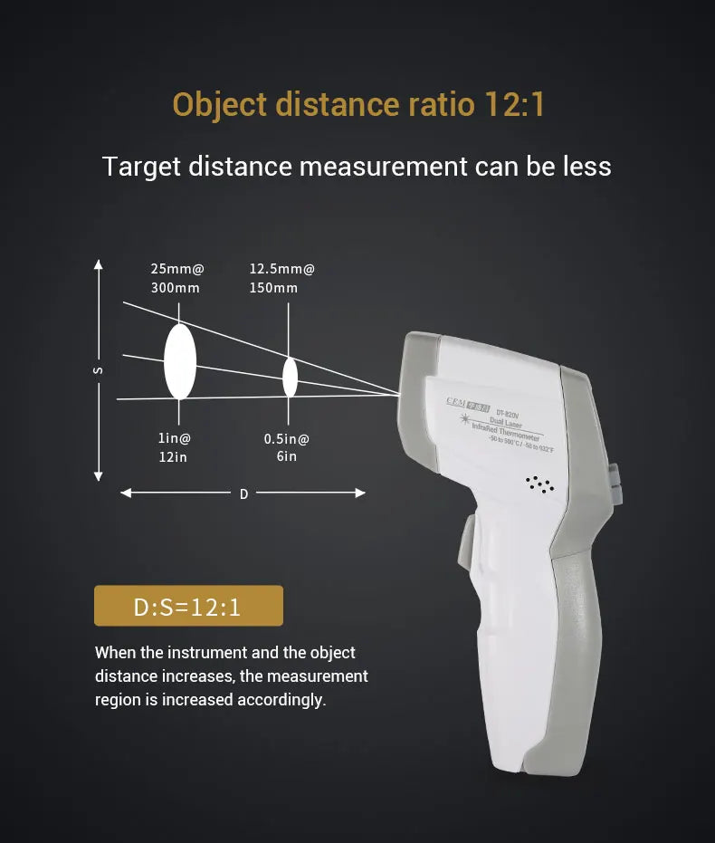 Industrial Laser LCD Digital IR Infrared Thermometer Temperature Meter Point -50-500 Degree Non-Contact Thermometer Pyrometer