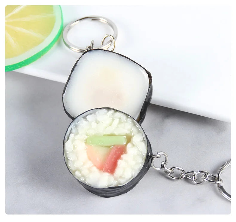 Stall wholesale key chain Japanese fake salmon sushi roll simulation food key chain pendant creative gift food play model K4920
