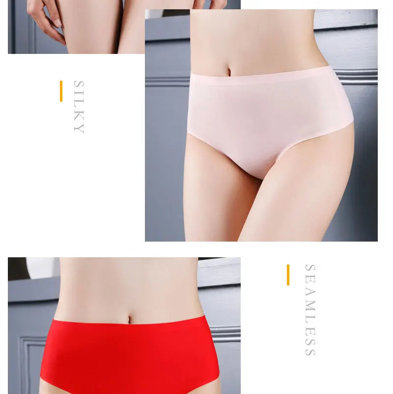 Hot Sexy Ladies Panties sport women's Underpant Middle-HIGH waist Thongs String Fashion Ice Silk Seamless Briefs Lingerie Tanga