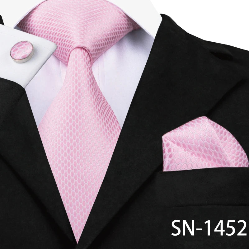Hi-Tie Silk Men Tie Peach Pink Floral Wedding Necktie for Men Luxury Necktie Handkerchief Cufflink Fashion Design Business