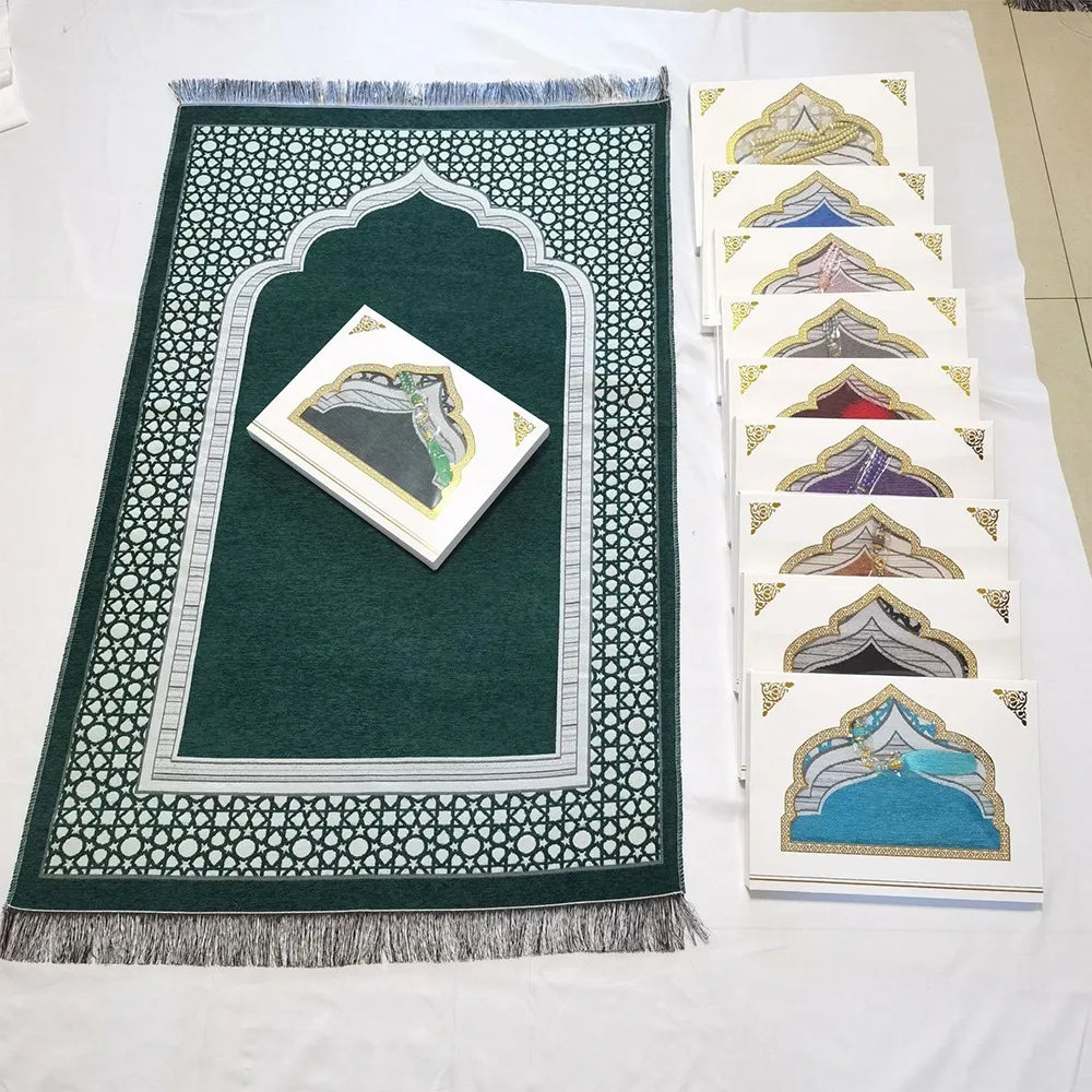Islamic Gifts 70x110cm Muslim Prayer Rug Non-slip Foldable Prayer Mat Set Rectangle with Prayer Beads Janamaz Sajadah Travel