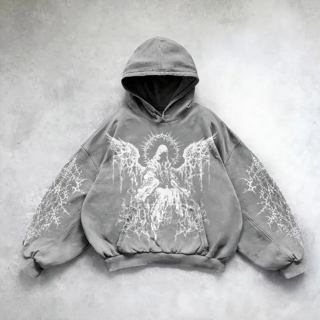 Harajuku y2k gothic pattern hoodie goth oversized hoodies women streetwear tracksuit men couples tops sweatshirt print clothes