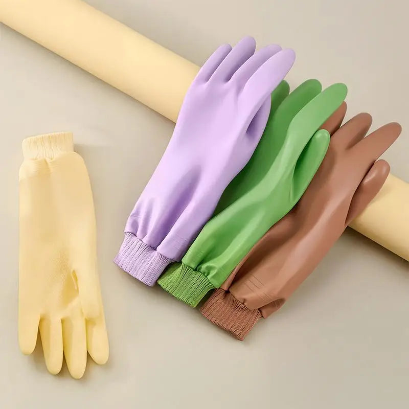 ♥Reusable Cleaning Gloves with Anti-Slip Palm Particles - Long-Sleeve Rubber Gloves for Kitchen, Dishwashing & Household Chores