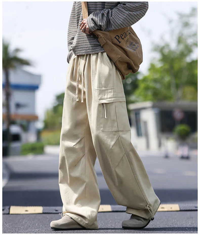 Men's work pants  black straight tube loose paratrooper pants  spring and autumn men's pants  wide leg 2025 new casual pants