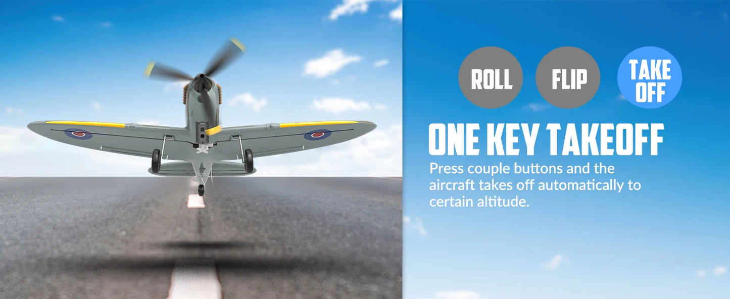 Volantex New Spitfire RC Plane EPP 400mm Wingspan RC Fighter One Key Aerobatic 2.4G 4CH RTF Warbird Plane