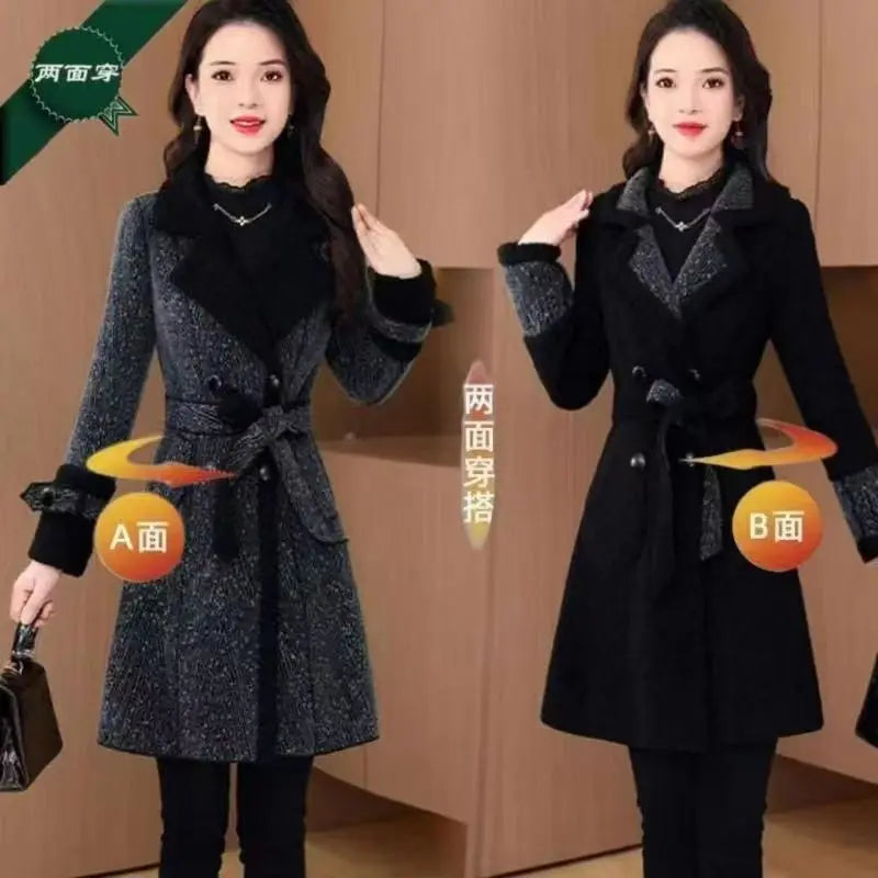 High-quality Female Woolen Coat On Both Sides 2025 Autumn And Winter New Double Sided Wear Suit Collar Woolen Coat Gray Black