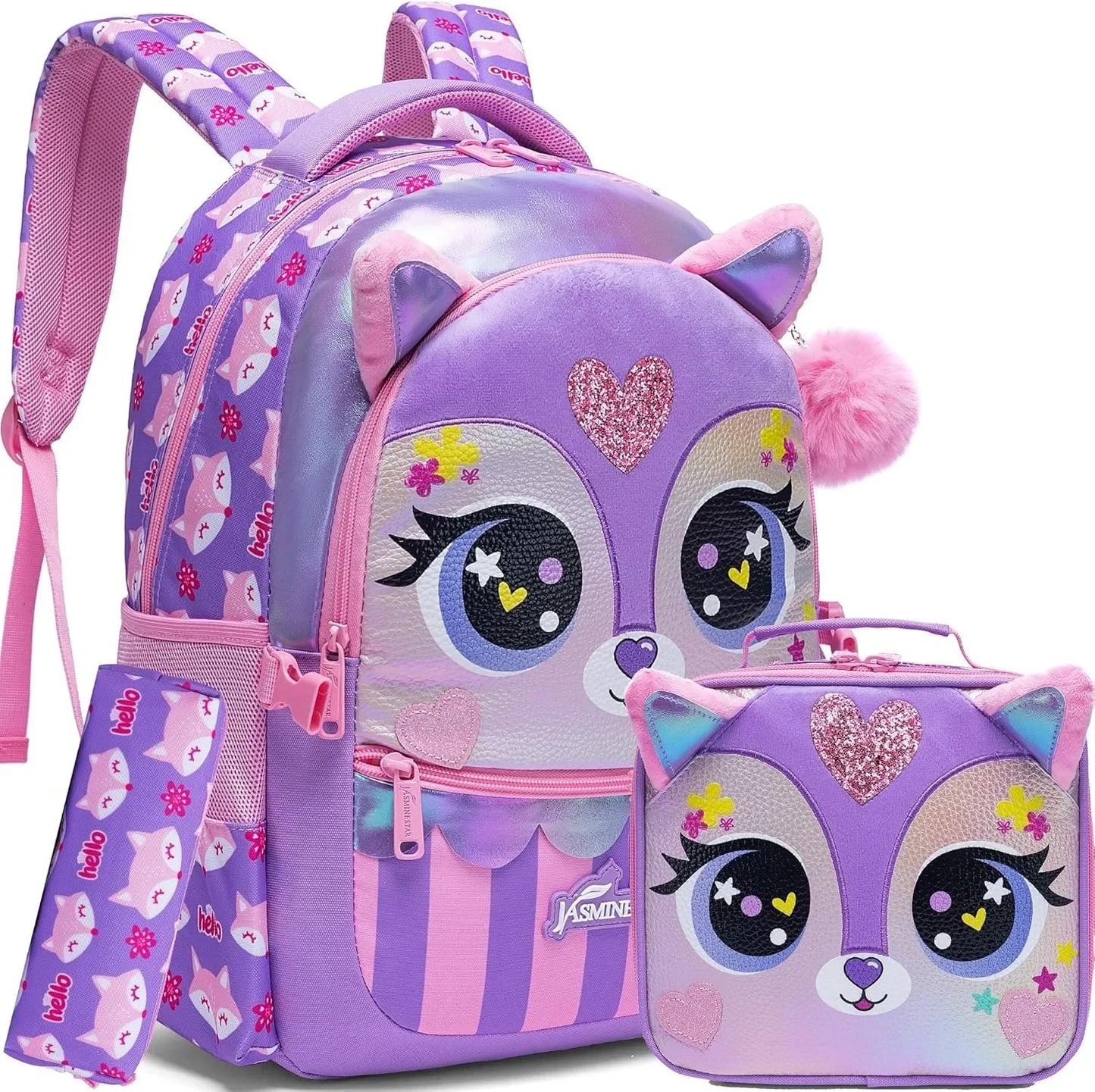 Cute School Backpack for Girls Children Shoulder Bag with Insulated Lunch Box Casual Daypack for Students Back To School Gift