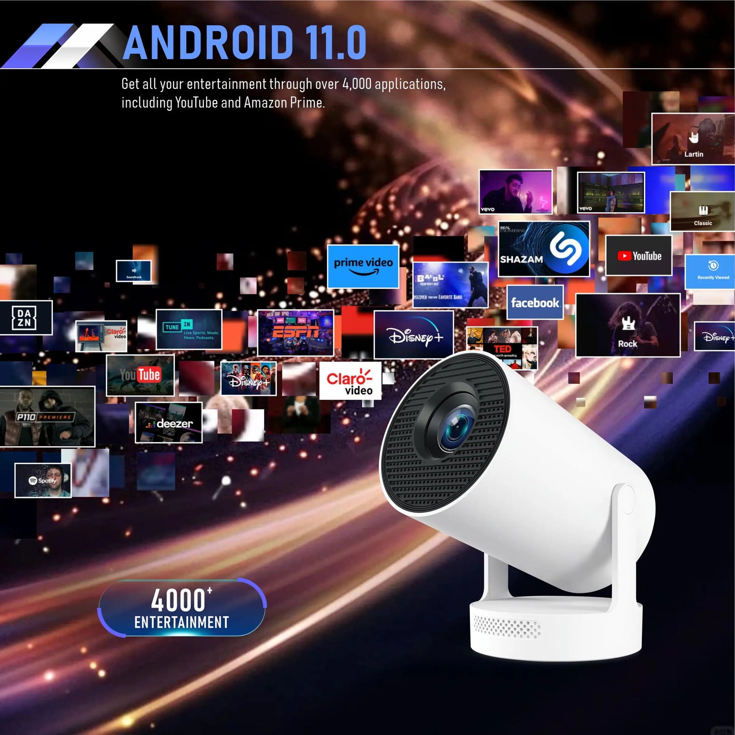 Portable Projector 4K HY300 Plus Android 11 720P Dual Wifi6 BT5.4 Electronic Focus Home Outdoor Theater Mini Projectors Movies