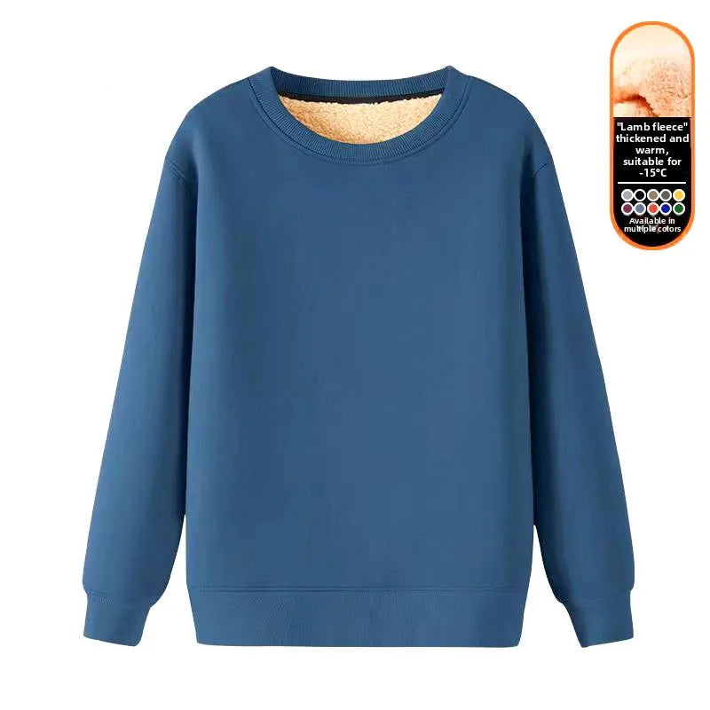 Men's Fleece Lined round Neck Sweatshirt Loose Long Sleeve T-Shirt Thickened Lamb Velvet Warm Winter Base Layer Shirt