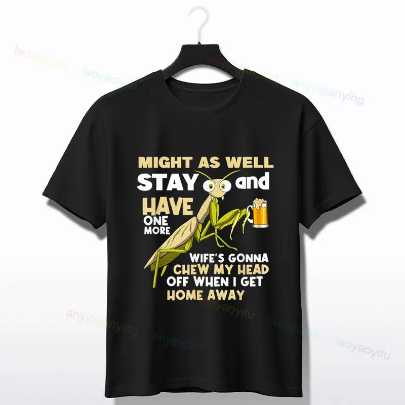 Praying Mantis Insects Bug Love Praying Mantis- Retro T-Shirt 100% Cotton Short Sleeve O-neck Tee Humor Style Design Casual Wear