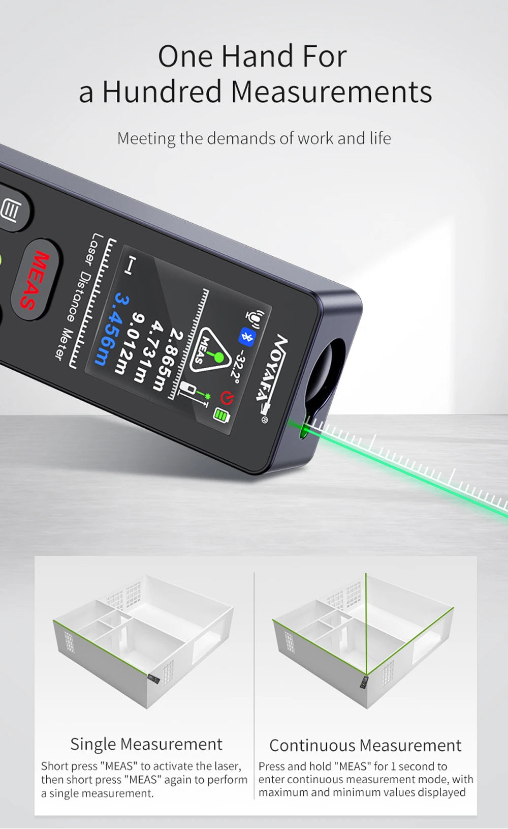 NOYAFA Green Light Laser Rangefinder High Accuracy Laser Distance Meter 60/100M Professional Laser Meter with Laser Crosshair