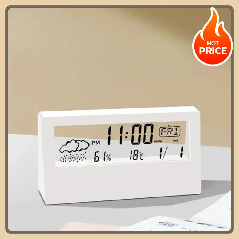 LED Thermometer Thermo-Hygrometer Multifunction Electronic Temperature Humidity Meter Weather Station for Home With Alarm Clock