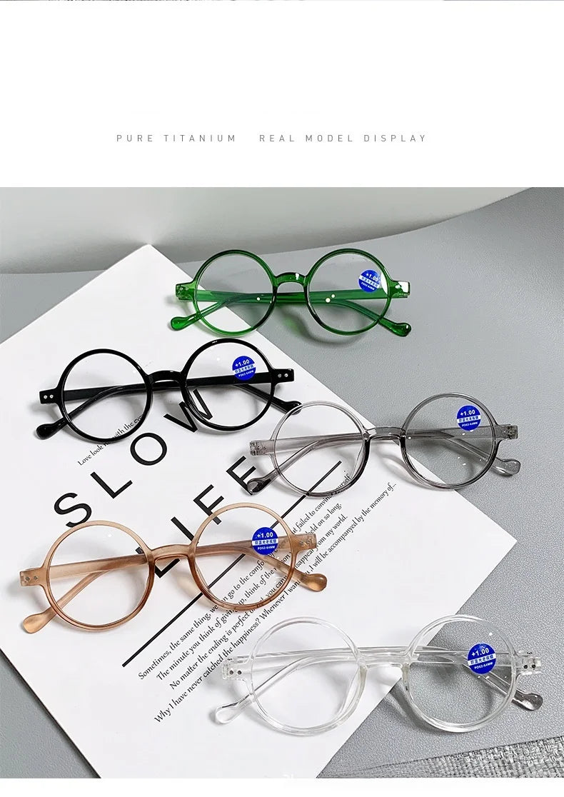 Trendy Round Small-Frame Reading Glasses for Men and Women, Middle-Aged and Elderly People, for Reading Books and Newspapers