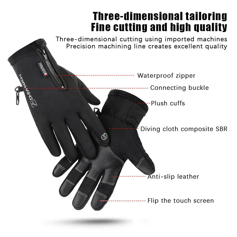 Outdoor Winter Gloves For Men Waterproof Thermal Fleece Lined Resistant Touch Screen Non-slip Motorbike Riding Mountaineering