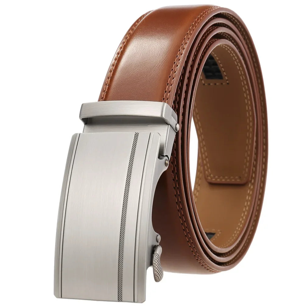 Men's Genuine Leather Belt Fashion Automatic Buckle Belt for Popular Business High Quality Male Belt Brown