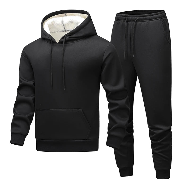 Winter Lambswool Men's Sets Thickened Fleece Sweatshirt Suit Men's Two-piece Hooded Tracksuit Men Sweatshirts Eu Sizes XS-2XL