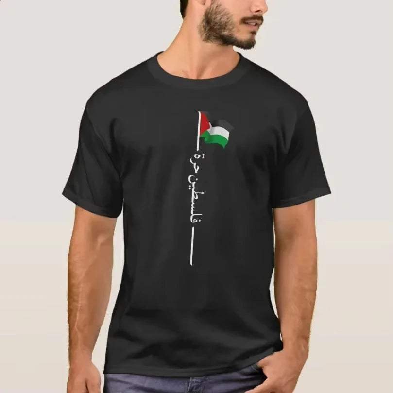 2025 Summer Fashion New Palestine Flag Flagpole Palestine T-Shirt 100% Cotton O-Neck Summer Short Sleeve Casual Men's T-Shirt