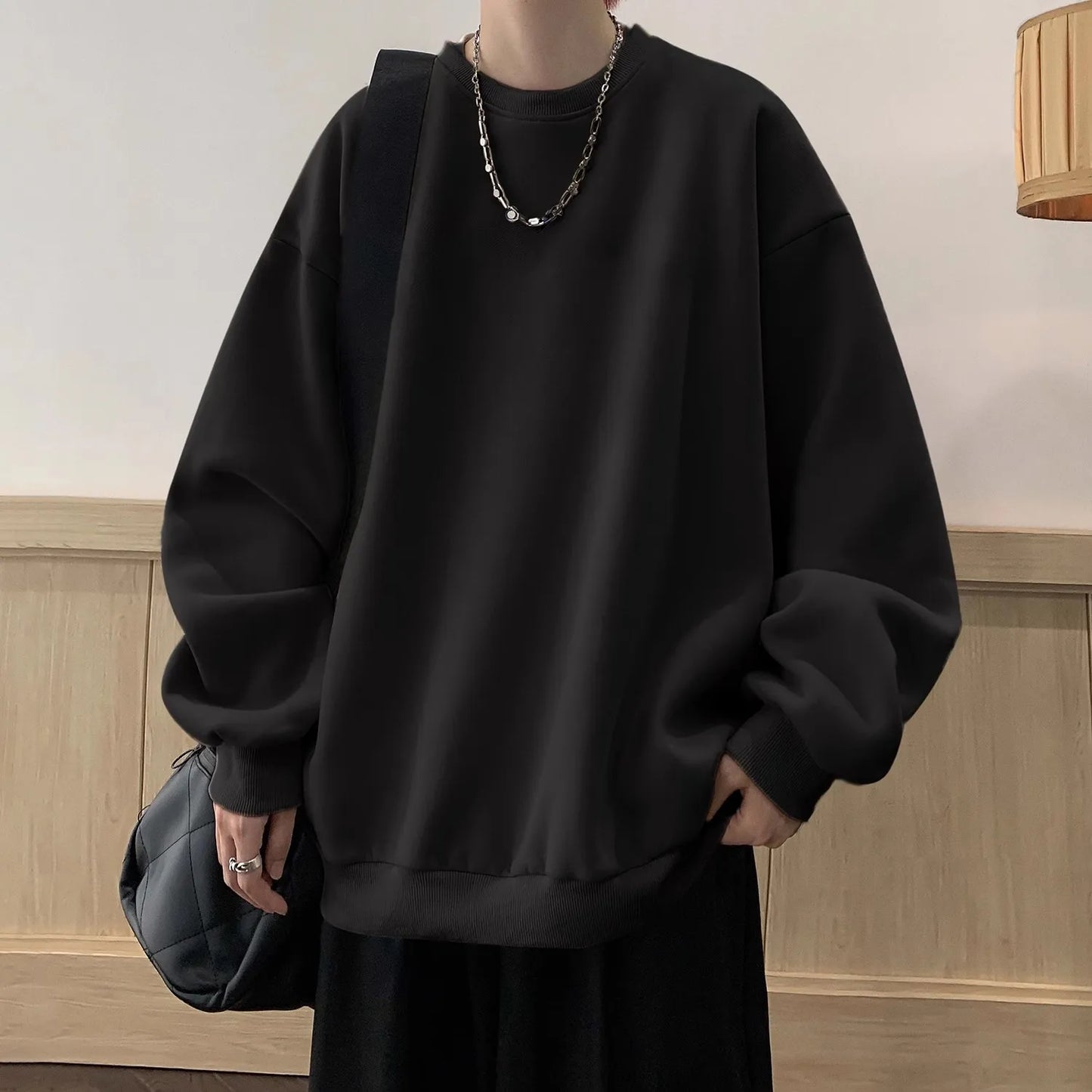 2024 Autumn Winter O-Neck Sweatshirts Men Solid Streetwear Y2K Pullover Hoodies Male Fashion Hip Hop Vintage Hoodie Clothing