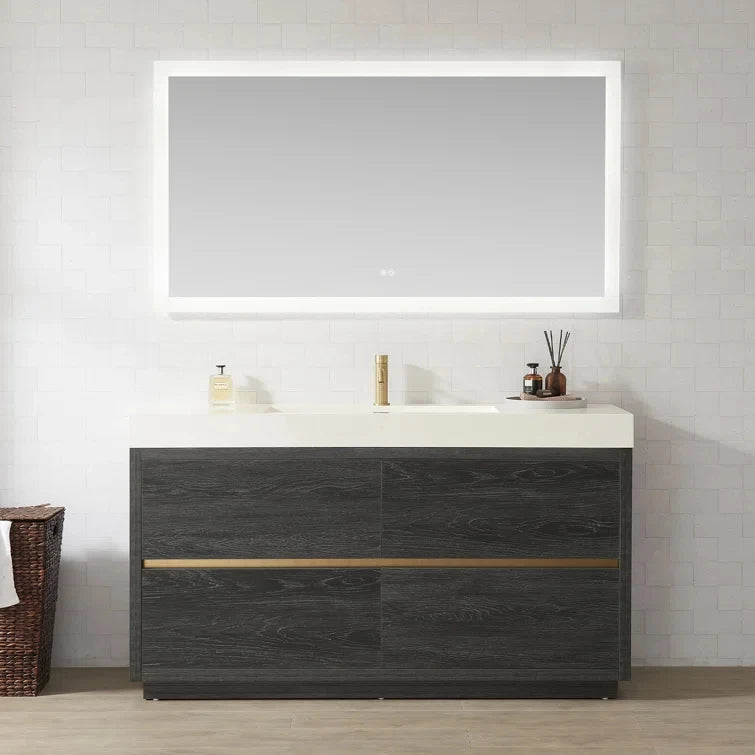 /60 Inch Furniture Bathroom Floor Standing Storage Cabinet Single Sink Bathroom Vanity Cabinet Set With Countertop