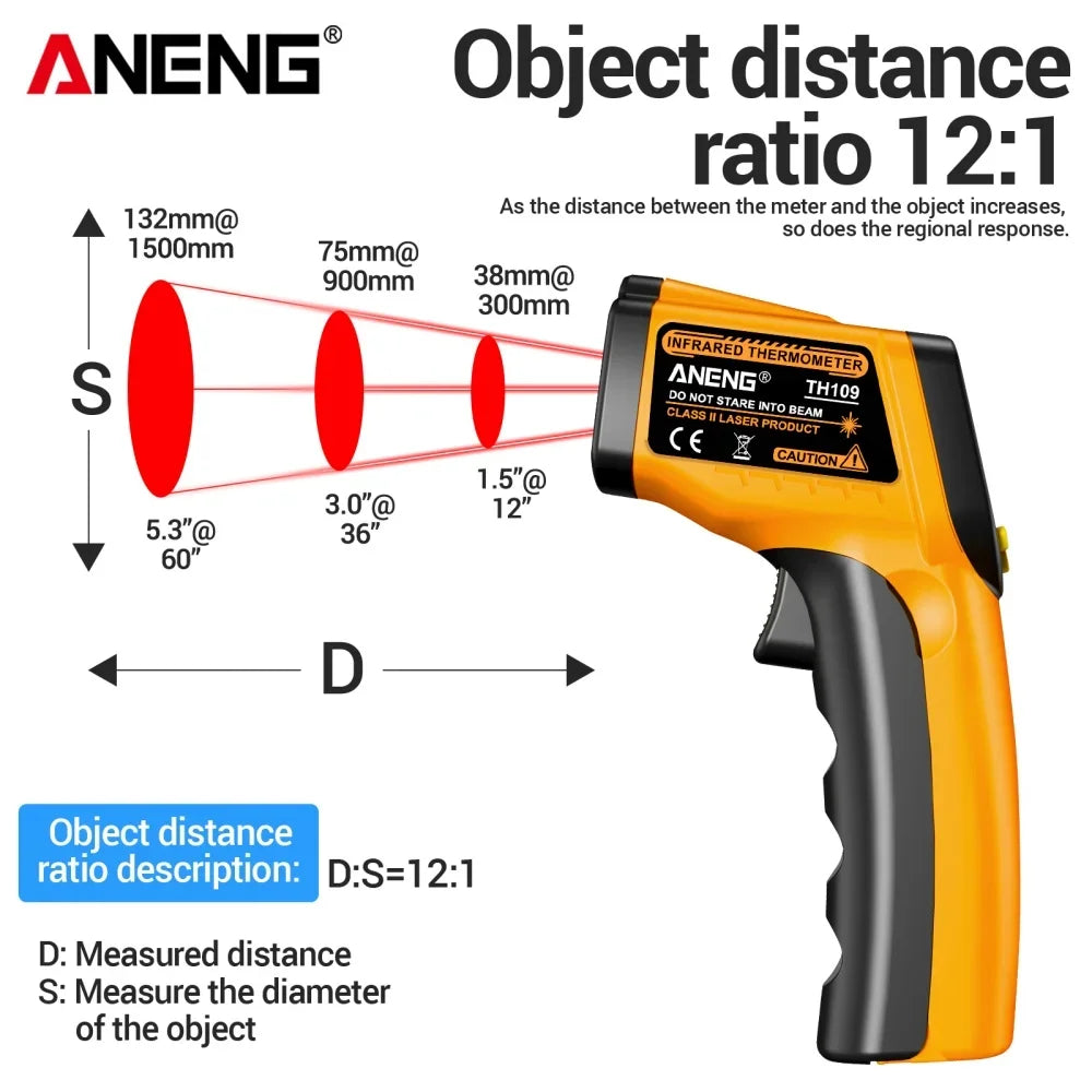 ANENG TH109 Thermometer IR Infrared Laser Industrial Temperature Measure Tester Non-Contact Thermometer Pyrometer Meter Tools