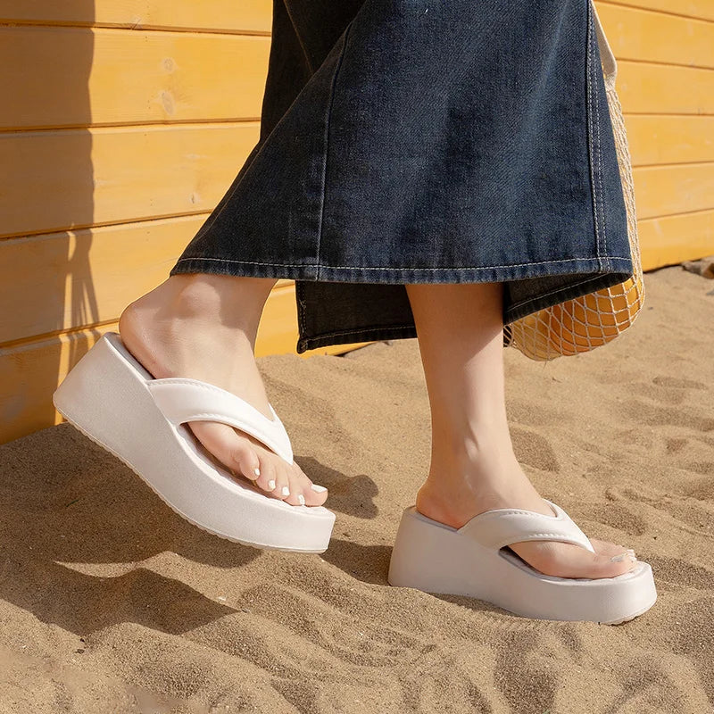 Fashion Platform Flip Flops for Women Thick Sole Indoor Outdoor Wedge Sandals Summer Non Slip Open Toe Wear Ladies Beach Shoes