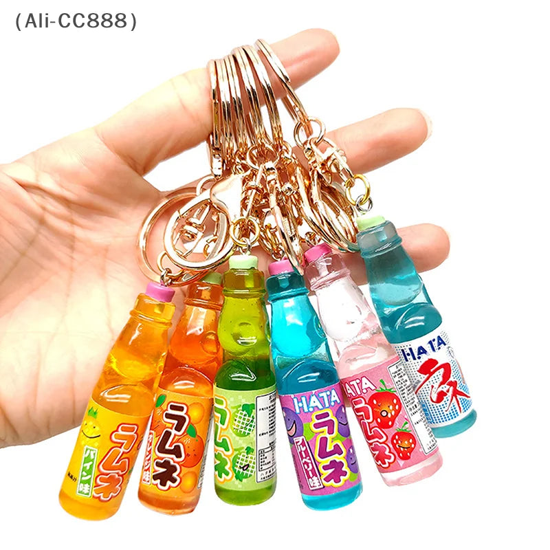 Japanese Ramune Soda Keychain Kawaii Food Charm Bag Pendant Cosplay Props Drink Keyring Accessory