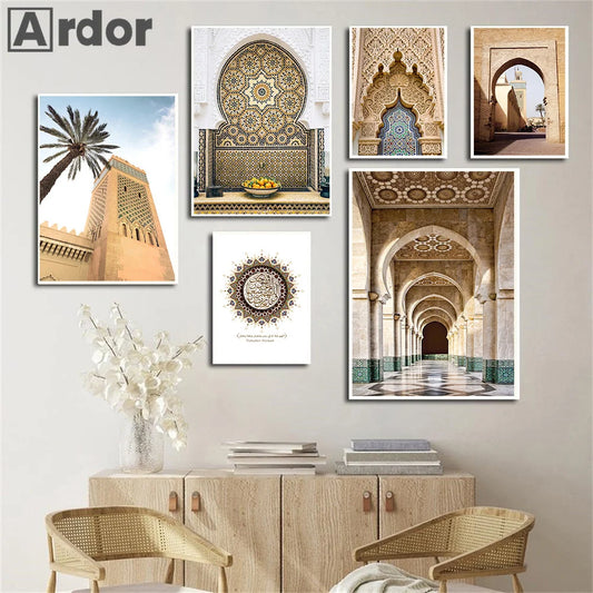 Islamic Morocco Astaka Canvas Painting Mosque No God Except Allah Calligraphy Poster And Print Boho Pictures Living Room Decor