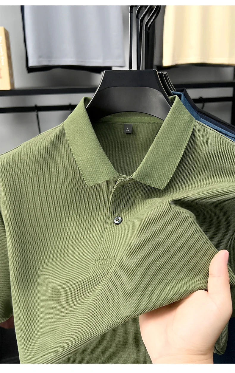 100% pure cotton men's short sleeve polo shirt high-quality classic solid color summer business casual comfort versatile T-shirt