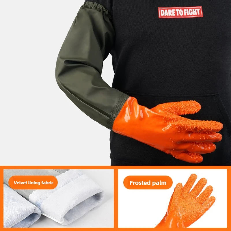 Warm fishing gloves, dishwashing, car washing, lengthened, non-slip, wear-resistant, waterproof, labor protection gloves