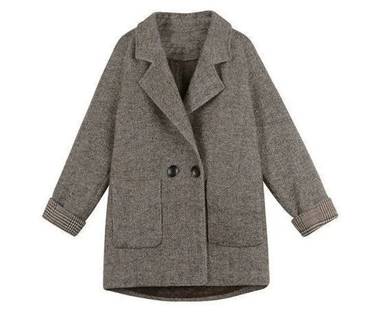 Woolen Suit Jacket for Women Autumn Winter Korean Loose Casual Blazers Thick warm Pocket Turndown Collar Women's Coat