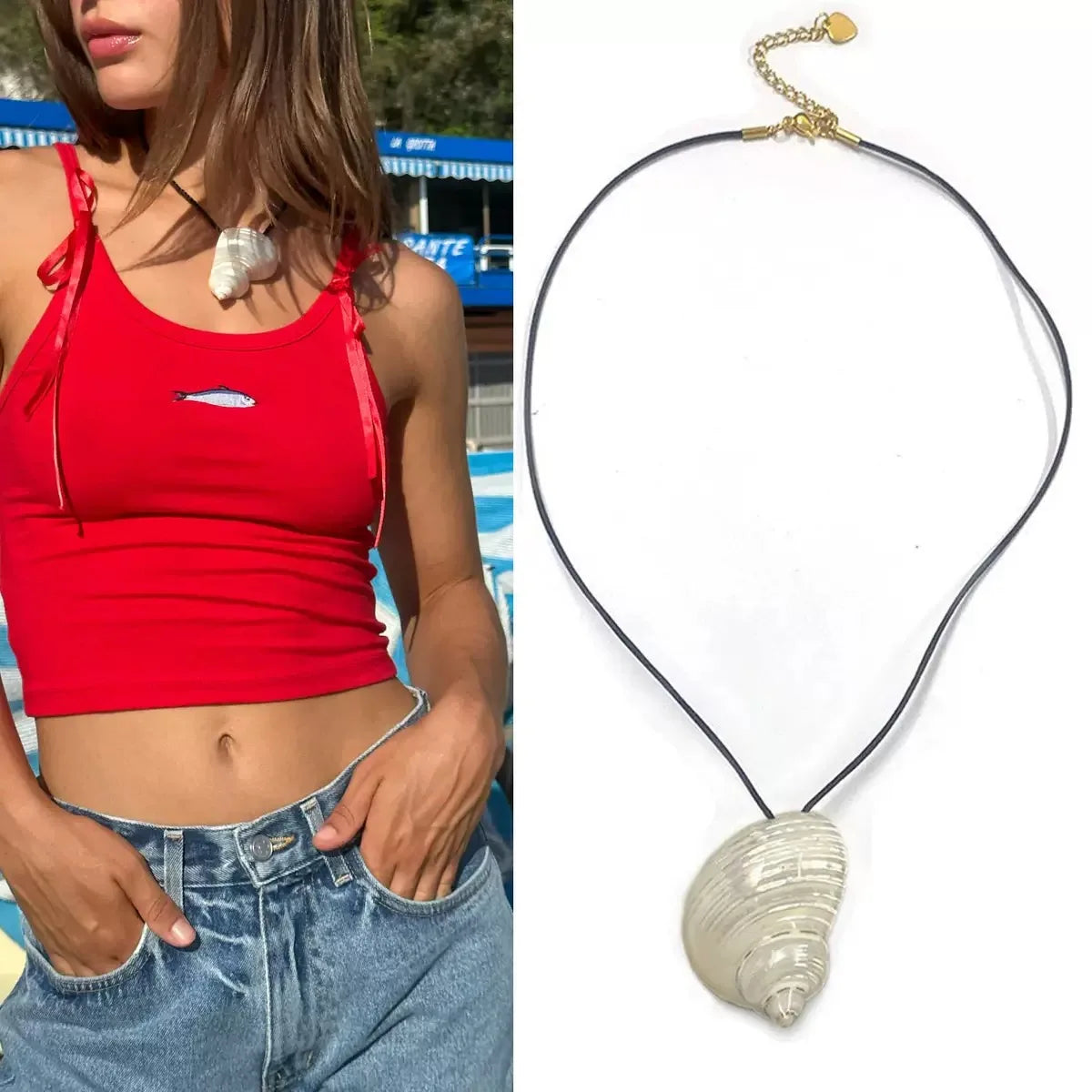nique Fashionable Shell Pendant Necklace Ocean Vacation Style European And American Design Women's Accessory Gift