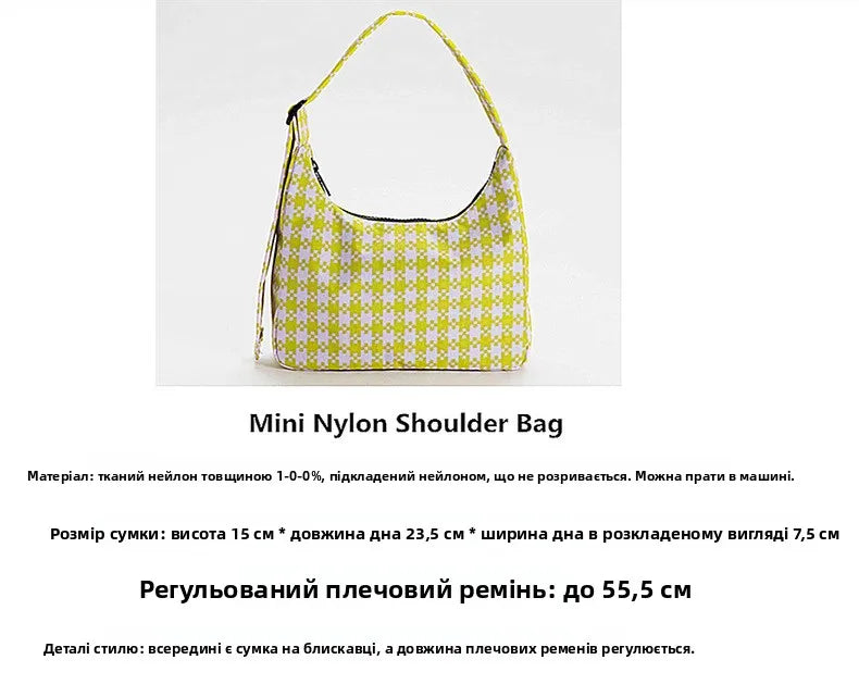 Baggu Bow Handbag Pure Color Underarm Nylon Versatile Women's Bag British Style Casual Zipper Closure Versatile for All