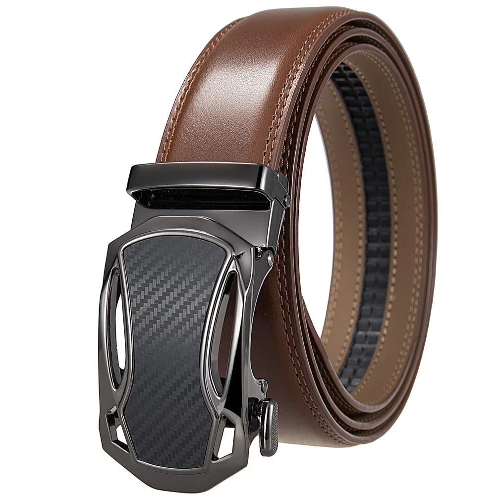 Men's Genuine Leather Belt Fashion Automatic Buckle Belt for Popular Business High Quality Male Belt Brown