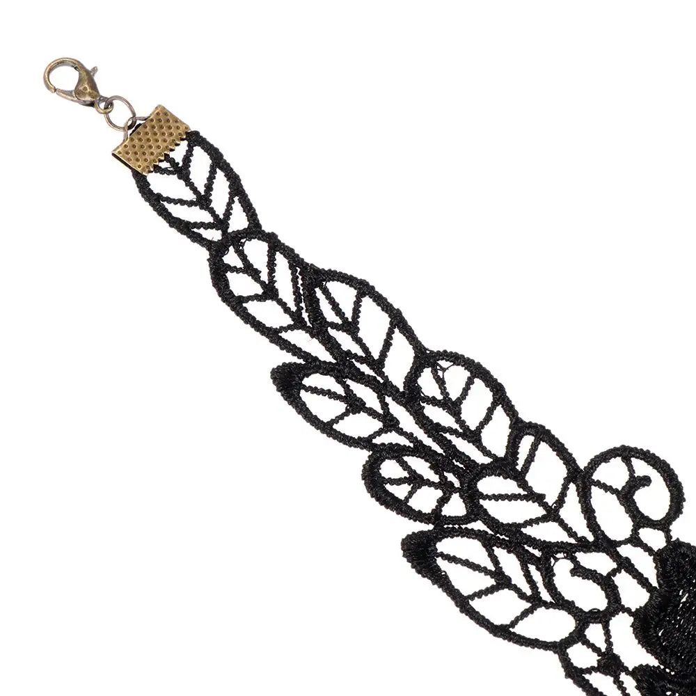 Sexy Neck Chain Steampunk Style Collar Chocker Gemstone Pendant Black Lace Gothic Necklace