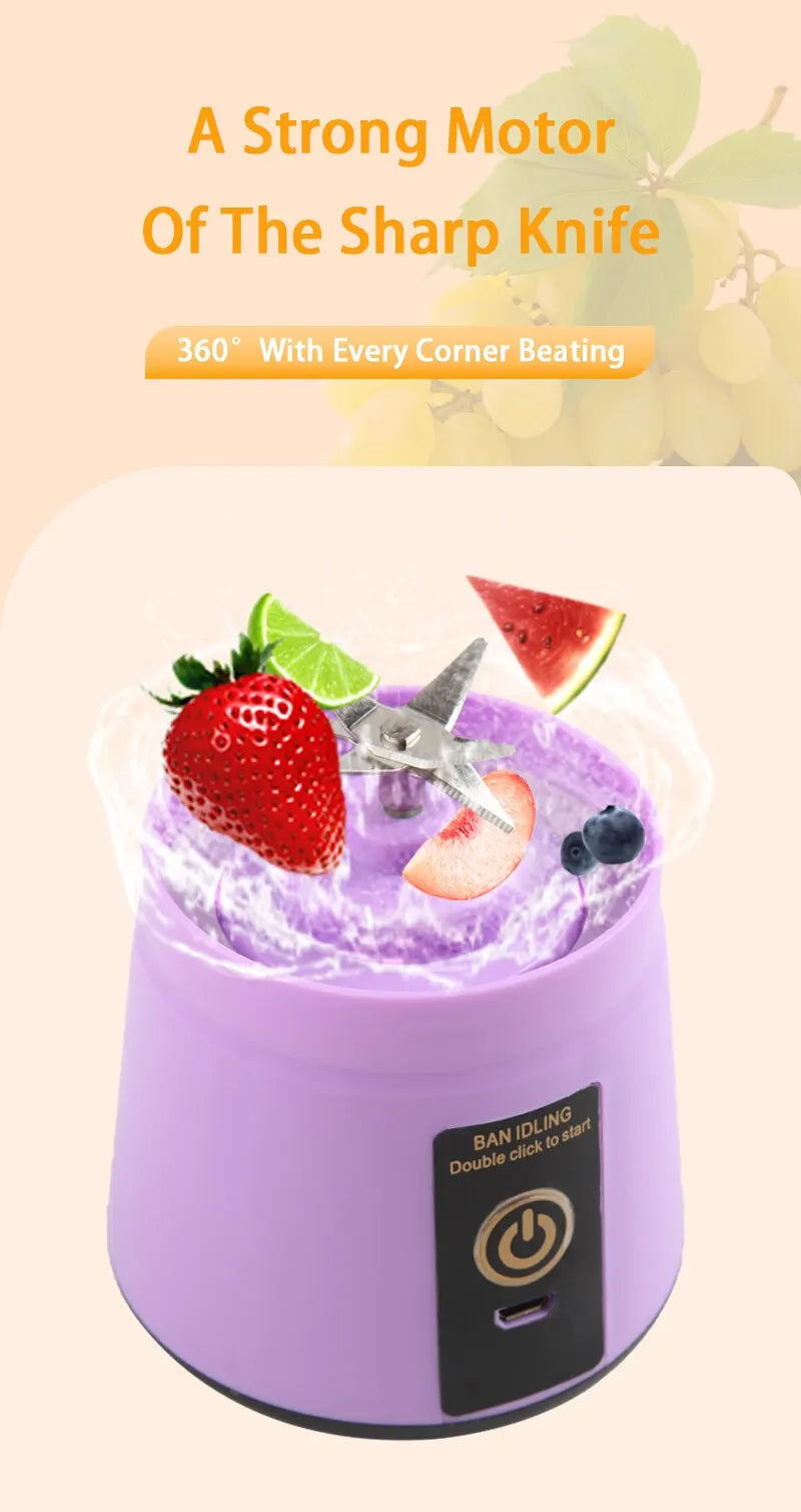 New Mini Portable Blender Bottle USB 6 Blades Fruit Fresh Juicer Smoothies Mixer Machine Crusher Food Processor for Kitchen