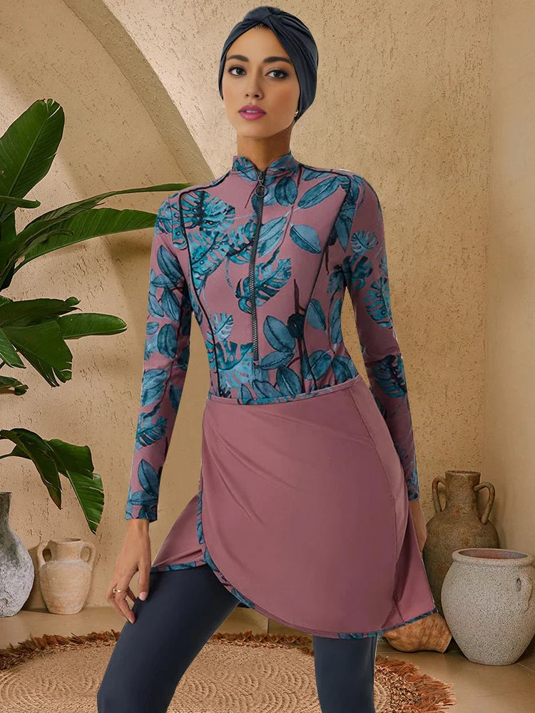 Burkini Long Sleeves Sport Swimsuit Skinny Fit Bathing Suit Women Modest Muslim Swimwear Hijab,Top, Pant, Quick Drying, UPF50+