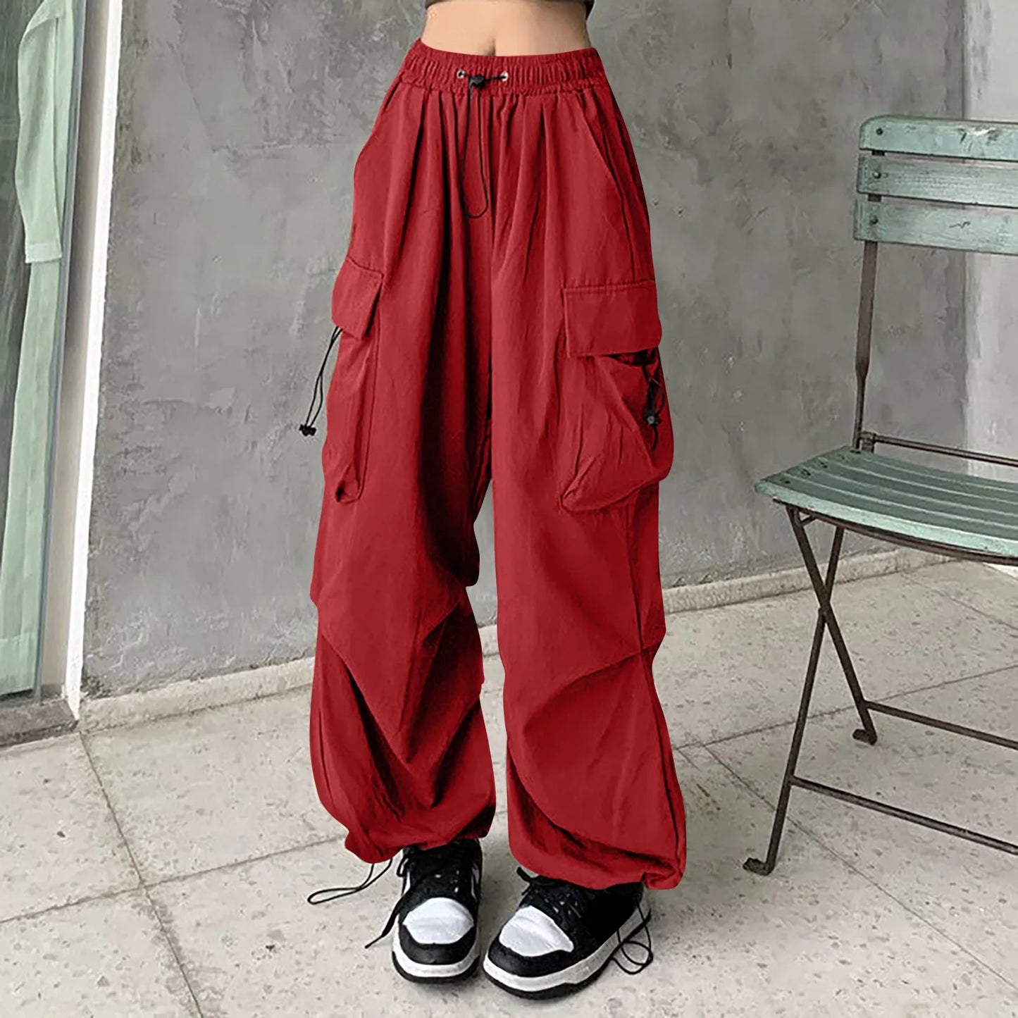 Women Pants Casual Low Waist Drawstring Sweatpant Solid Drawstring Parachute Trousers Oversized Pants Jogger Women'S Pants