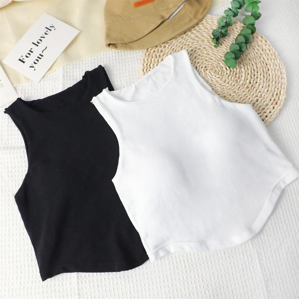 Summer Women Tank Tops Solid Color Camisole with padded Bra sexy Off Shoulder O Neck Elastic Tank Top Casual Sport Vest