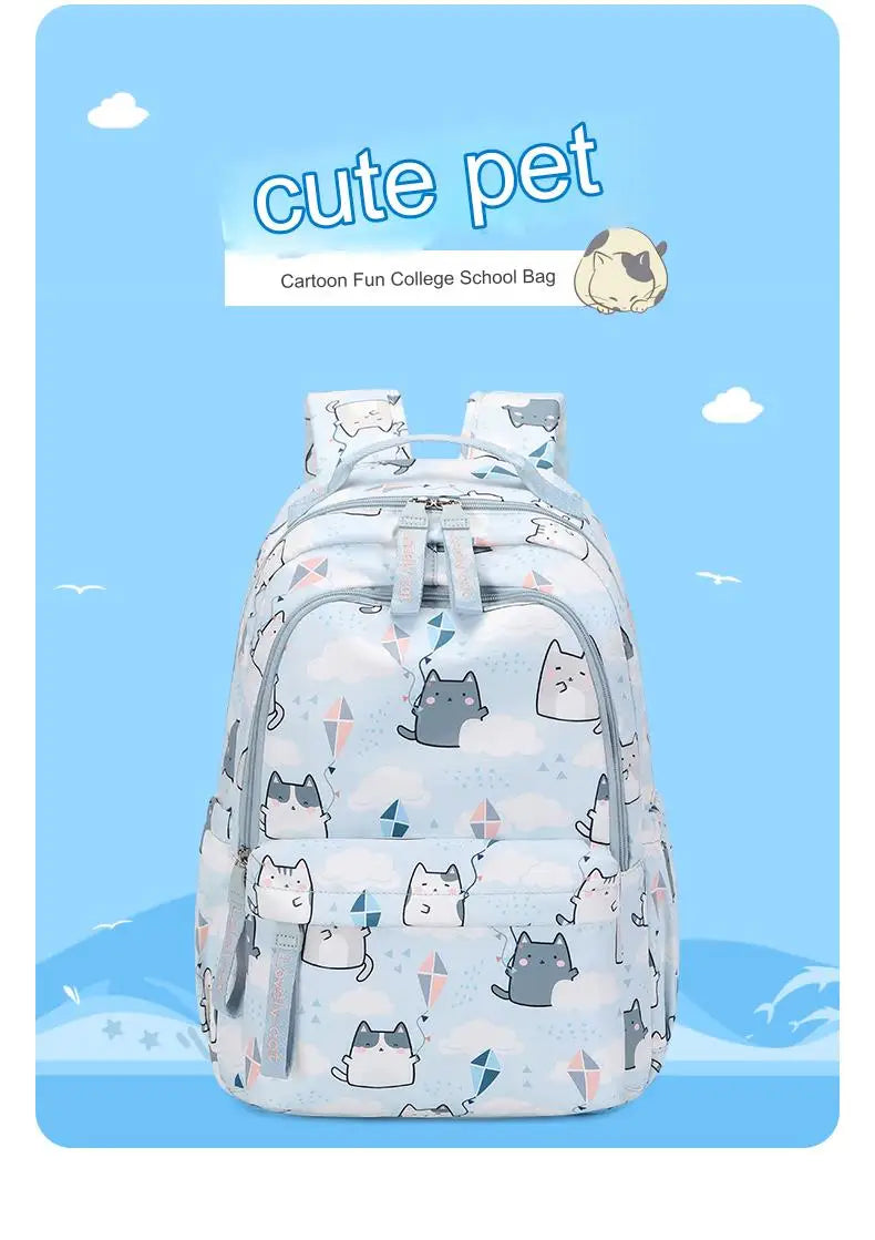 School Bags for Girls Cute Printing Cat School Backpack and Handbag Kawaii Children Backpack Back To School 2024 Mochila Escolar