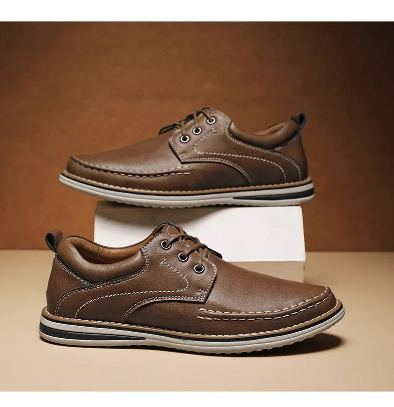 Men Genuine Leather Casual Shoes Fashion Business Leisure Shoes Lace-up Loafers
