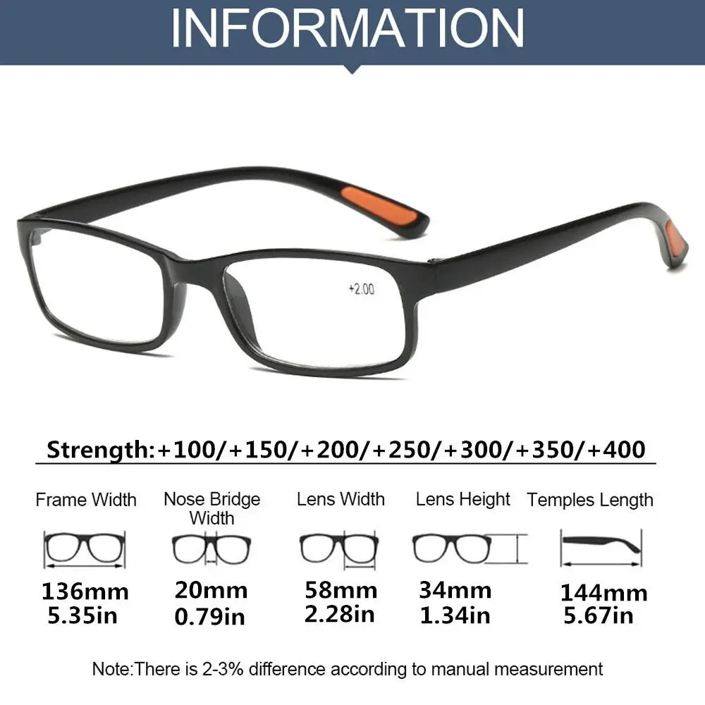 Reading Glasses for Men Women Square Frame Ultra Light Readers Eyeglasses Presbyopia with Diopter +100/+150/+200/+250/+300/+350