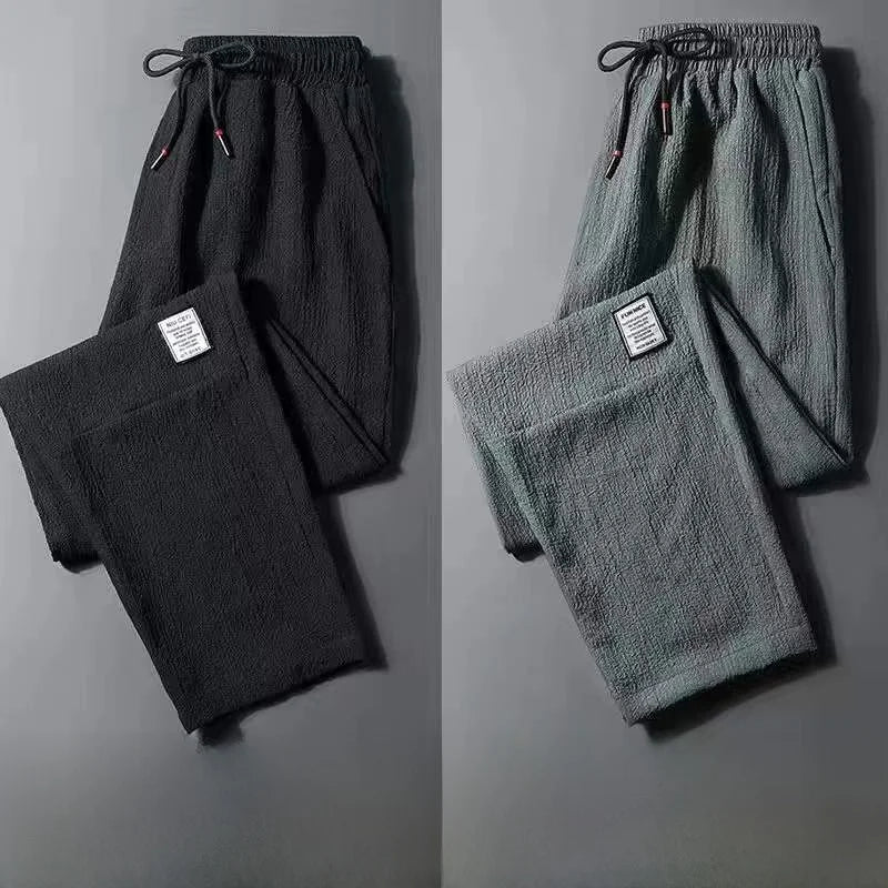 Men's Ice Silk Thin Work Pants Summer Quick Dry Lightweight Loose Fit Sporty Trousers for Office And Casual Wear