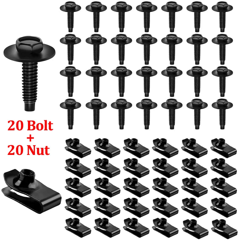 Car Body Bolts U-nut Clips Engine Cover Undertray Splash Shield Guard Bumper Fender Liner Retainer Fastener Rivet Screws