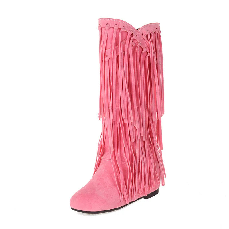 Boots 2025 autumn/winter women's boots casual fringe boots college style flat bottomed high top boots women's shoes