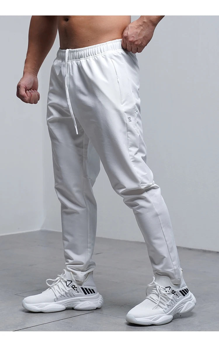 Breathable Loose Running Pants Men Autumn Winter Sport Training Gym Sportswear Elastic Waterproof Outdoor Zip Pocket Sweatpant