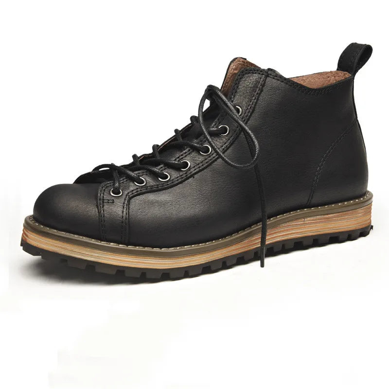 Genuine Leather Shoes Outdoor Trekking Riding Combat Fitness Top Layer Cowhide Round Head Walking Boots Tooling Working Camping